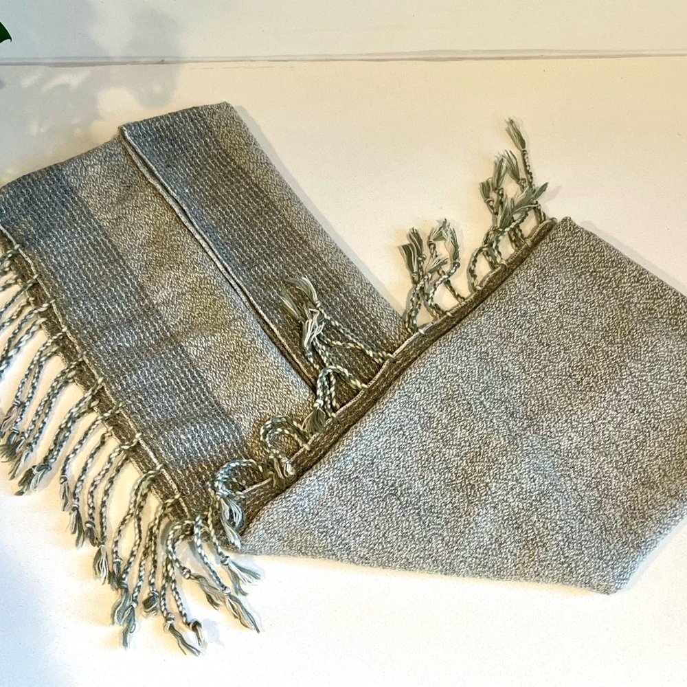 Gray Knit Infinity Scarf with Tassels | Cozy Winter Loop Scarf